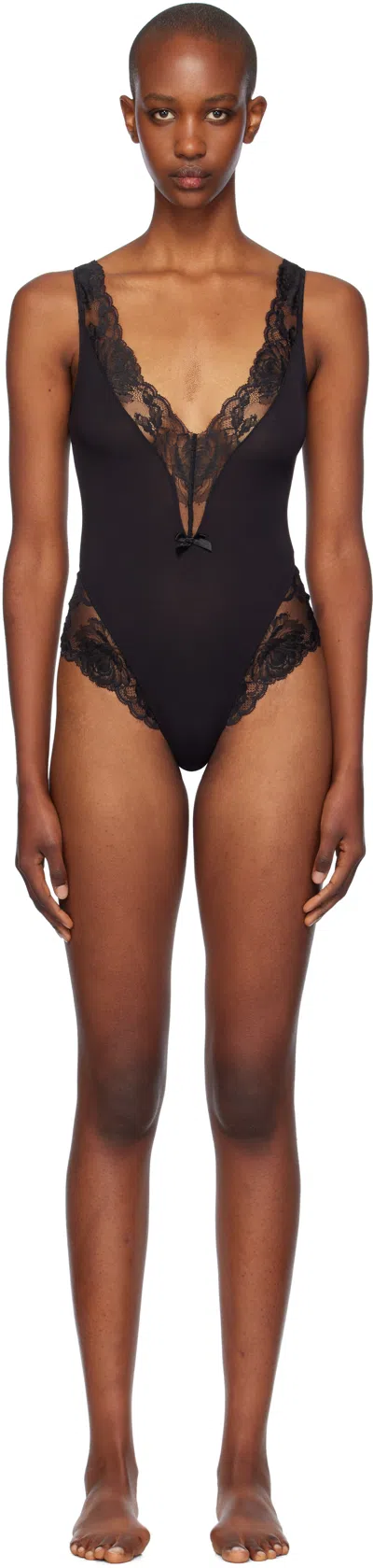 Agent Provocateur Casia Lace-trimmed Stretch-modal Bodysuit In 001001 Black