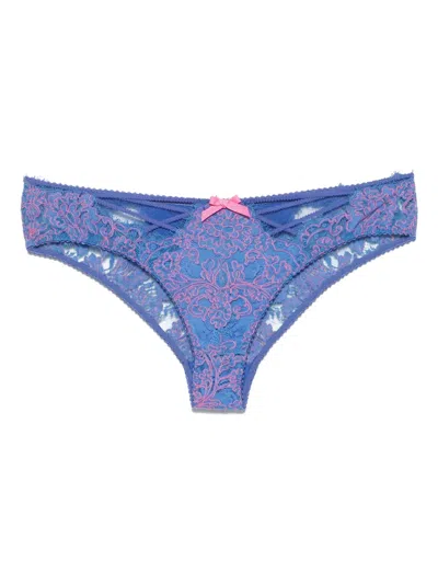 Agent Provocateur Embroidered-lace Briefs In Blue