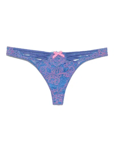 Agent Provocateur Floral-embroidered Thong In Blue
