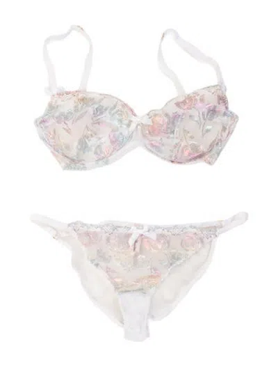 Pre-owned Agent Provocateur Floral Print Bow Accents Lounge Set In Neutrals