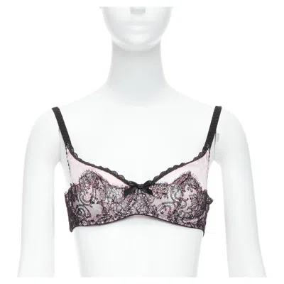 Pre-owned Agent Provocateur Knickers Forever Black Lace Pink Trim Bra Fr90c