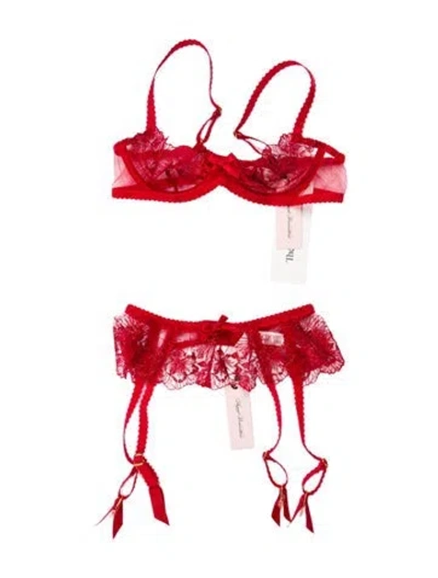 Pre-owned Agent Provocateur Lace Embroidered Accent Lounge Set In Red