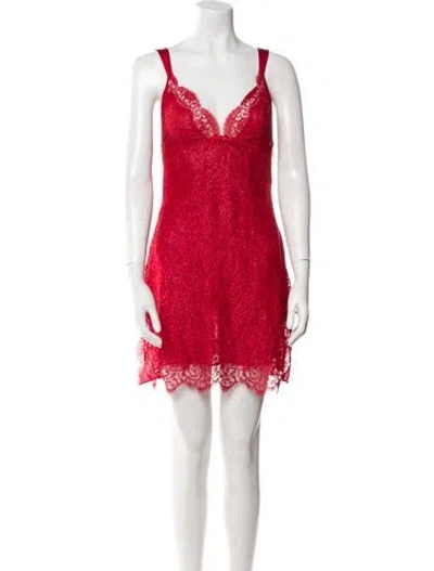 Pre-owned Agent Provocateur Lace Pattern Bow Accents Nightgown In Red