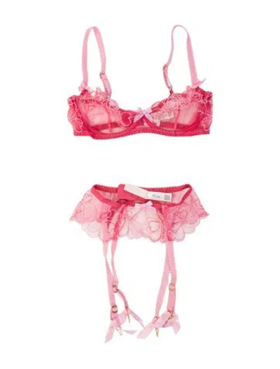Pre-owned Agent Provocateur Lace Pattern Bow Accents Pajamas In Pink