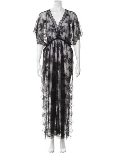 Pre-owned Agent Provocateur Lace Pattern Lace Trim Embellishment Robe In Black