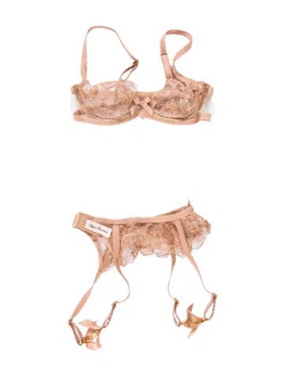 Pre-owned Agent Provocateur Lace Pattern Mesh Accents Lounge Set In Neutrals