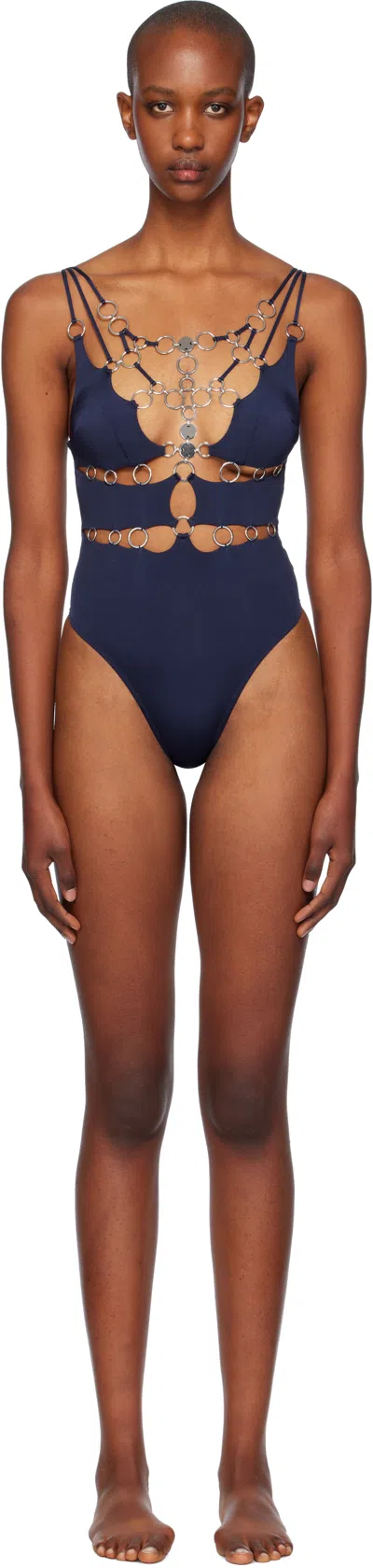 Agent Provocateur Navy Davine Swimsuit In 410043 Navy/silver