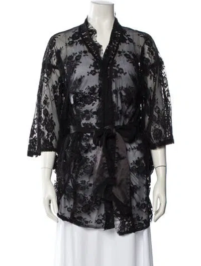 Pre-owned Agent Provocateur Nylon Lace Pattern Robe In Black