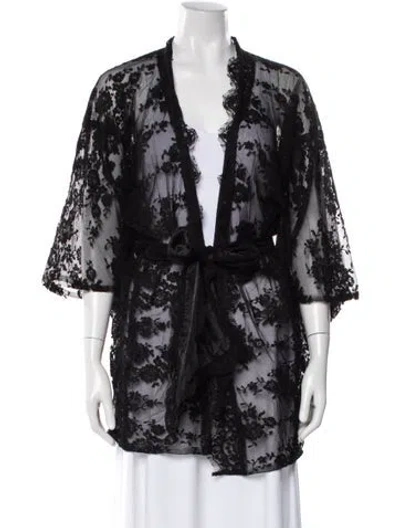 Pre-owned Agent Provocateur Nylon Lace Pattern Robe In Black