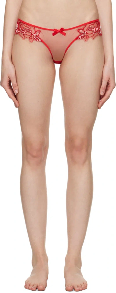Agent Provocateur Womens Red Lindie Mid-rise Embroidered Floral Mesh Briefs