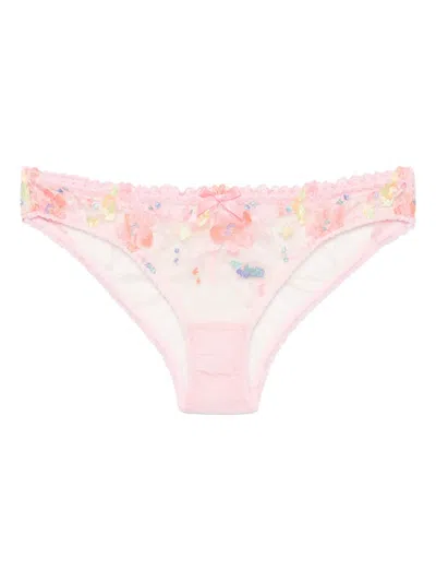 Agent Provocateur Rixie Bow-detailed Lace-trimmed Embroidered Tulle Briefs In Pink