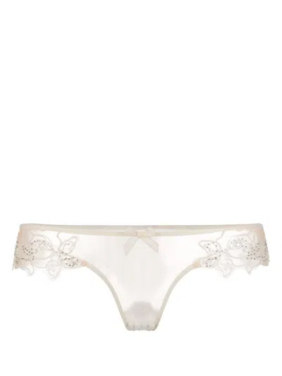 Agent Provocateur Sheer Beige Briefs With Intricate Floral Embroidery In Neutral