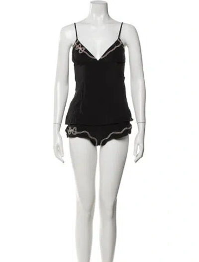 Pre-owned Agent Provocateur Silk Embroidered Accent Pajamas In White