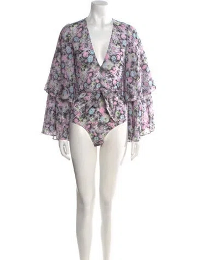 Pre-owned Agent Provocateur Silk Floral Print Bodysuit In Black