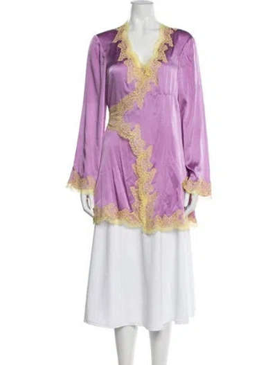 Pre-owned Agent Provocateur Silk Lace Pattern Pajamas In Purple