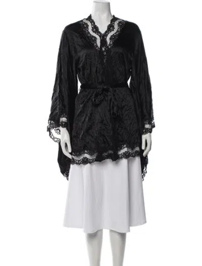 Pre-owned Agent Provocateur Silk Lace Pattern Robe In Black