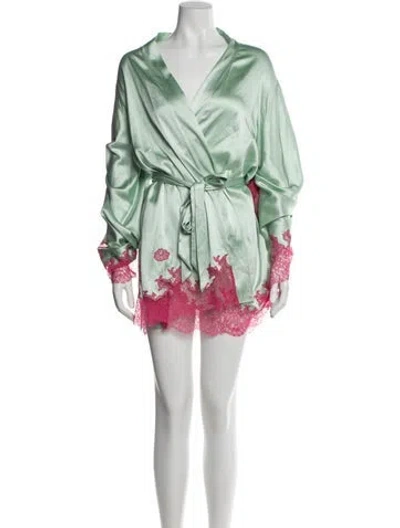 Pre-owned Agent Provocateur Silk Lace Pattern Robe In Green