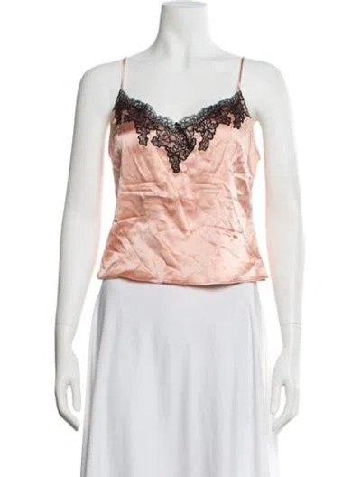 Pre-owned Agent Provocateur Silk Lace Trim Embellishment Pajamas In Pink