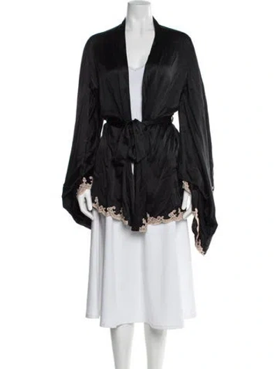 Pre-owned Agent Provocateur Silk Lace Trim Embellishment Robe In Black