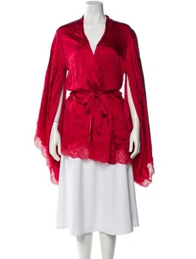 Pre-owned Agent Provocateur Silk Lace Trim Embellishment Robe In Red