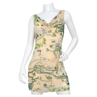 Pre-owned Agent Provocateur Soiree 2014 Emiko Silk Chiffon Hand Embroidered Beaded Dress In Sand