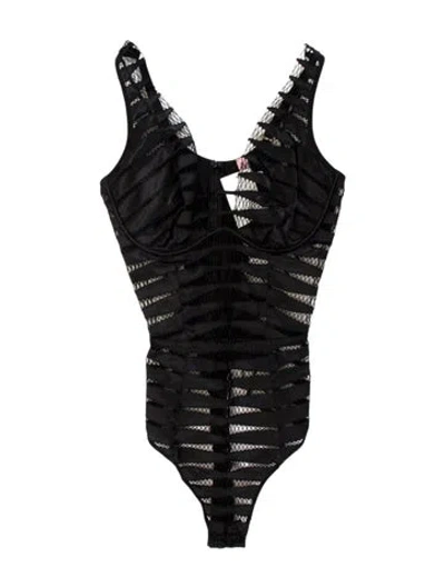 Pre-owned Agent Provocateur Striped Halterneck Bodysuit In Black