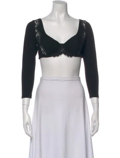 Pre-owned Agent Provocateur V-neck Long Sleeve Sports Bra In Black