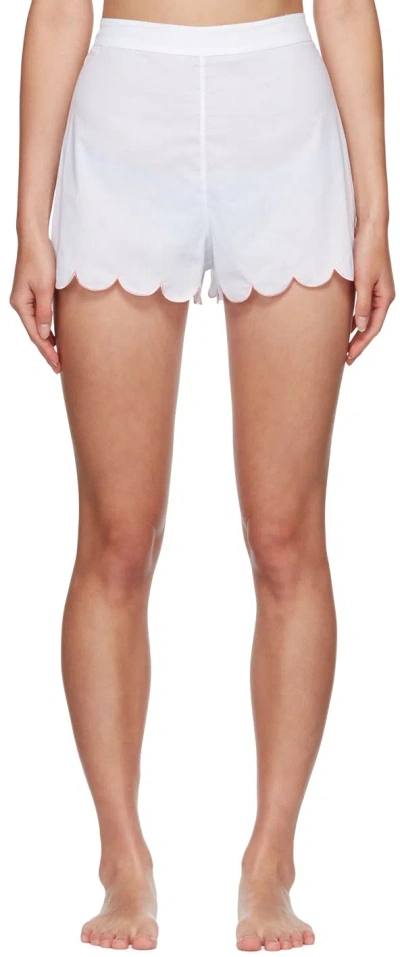 Agent Provocateur Lorna Scalloped-trim Cotton Pyjama Shorts In 100681 White/baby Pi