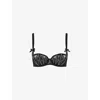 AGENT PROVOCATEUR AGENT PROVOCATEUR WOMEN'S BLACK CAITRIONA CRYSTAL-EMBELLISHED LACE AND TULLE BALCONETTE BRA