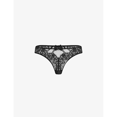 Agent Provocateur Womens Black Caitriona Crystal-embellished Lace And Tulle Briefs