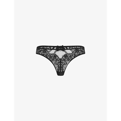 Agent Provocateur Womens Black Caitriona Crystal-embellished Lace And Tulle Thong