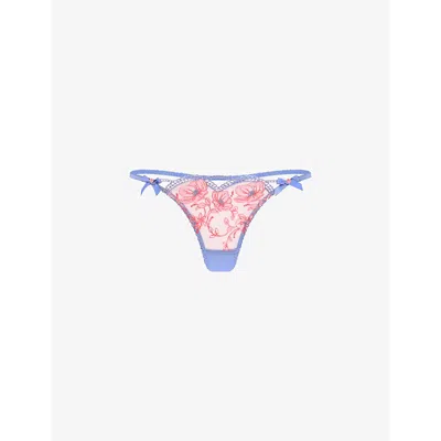 Agent Provocateur Womens Blue Winnette Floral-lace Mid-rise Woven Thong