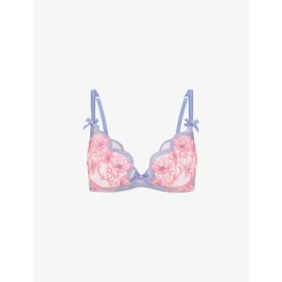 Agent Provocateur Womens Blue Winnette Floral-lace Underwired Woven Plunge Bra