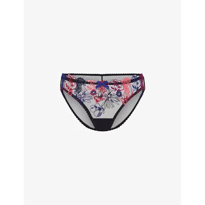 Agent Provocateur Zuri Lace-embroidered Mid-rise Woven Briefs In Blue/pink/black