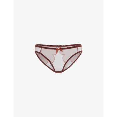 Agent Provocateur Womens Brown Lorna Panelled Lace And Mesh Briefs