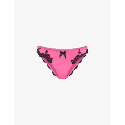 Agent Provocateur Molly Lace-embroidered Stretch-silk Briefs In Candy/pink