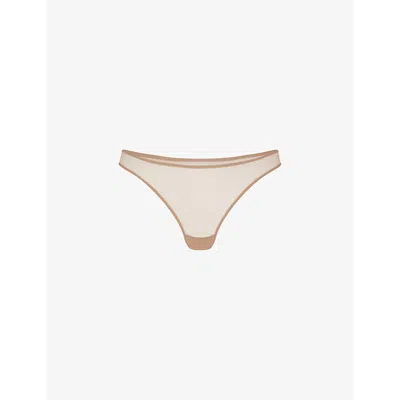 Agent Provocateur Womens Champagne Lucky Panelled Stretch-tulle Brazilian Thong