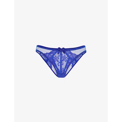 Agent Provocateur Womens Cobalt Rozlyn Bow-embellished Mid-rise Woven Briefs