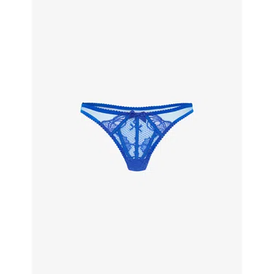 Agent Provocateur Womens Cobalt Rozlyn Bow-embellished Mid-rise Woven Thong