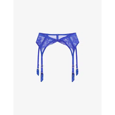 Agent Provocateur Womens Cobalt Rozlyn Bow-embellished Woven Suspender Belt