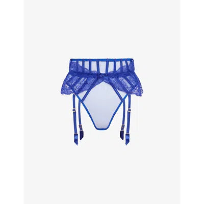 Agent Provocateur Womens Cobalt Rozlyn Bow-embellished Woven Thong Suspender