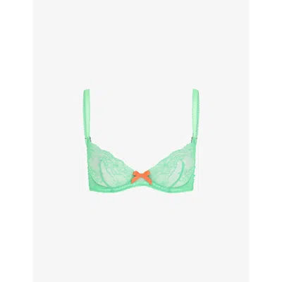 Agent Provocateur Womens Green Isedora Bow-embroidered Underwired Woven Plunge Bra