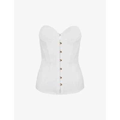 AGENT PROVOCATEUR WOMENS IVORY MERCY LACE-PANEL BONED SATIN CORSET