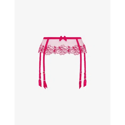 Agent Provocateur Womens Pink Juni Bow-embroidered Mid-rise Woven Suspender Belt