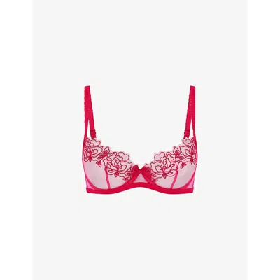 Agent Provocateur Womens Pink Juni Bow-embroidered Plunge Woven Underwired Bra
