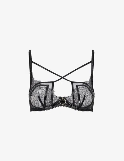 Agent Provocateur Womens Black Foxie Ring-embellished Floral-lace Underwired Woven Bra