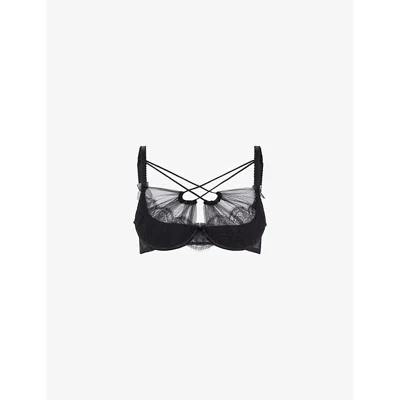 Agent Provocateur Womens Halley Crossover Underwired Satin And Lace Demi-cup Bra Black