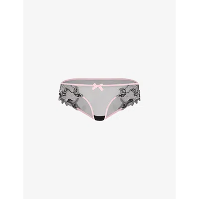 Agent Provocateur Womens Pink Lindie Floral-motif Bow-embellished Woven Briefs