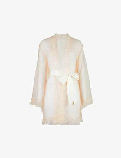 Agent Provocateur Lindie Floral Trim Mesh Dressing Gown In Ivory