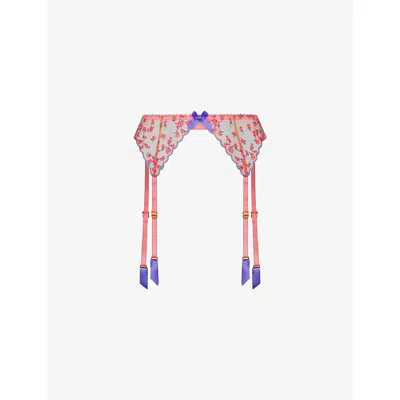 Agent Provocateur Womens Lissa Embroidered Tulle Suspenders Pink
